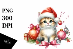 Cute Cat with Christmas Decorations, PNG Product Image 1