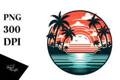 Retro Tropical Island Sunset PNG Product Image 1