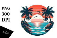 Retro Tropical Island Sunset PNG Product Image 1