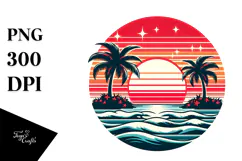 Retro Tropical Island Sunset CliparPNG Product Image 1