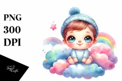 Colorful Baby Big Eyes Smiling Stars Clouds Clipart Product Image 3