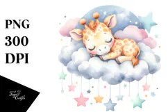 Vibrant Baby Giraffe Sleeping on a Cloud, Transparent PNG Product Image 1