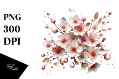 Blossom with Metallic Insertions, Watercolor Splash PNG Product Image 1