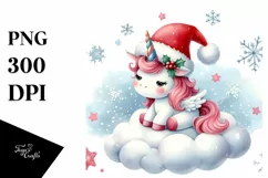 Cute Unicorn with Santa Hat PNG Product Image 1