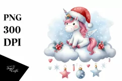 Cute Unicorn with Santa Hat PNG Product Image 1