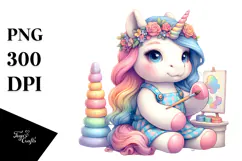 Colorful Unicorn in Sculptor's Apron PNG Product Image 1