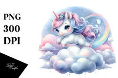 Cute Unicorn Cloud Puff Watercolor Clipart Title Product Image 1