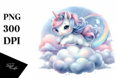 Cute Unicorn Cloud Puff Watercolor Clipart Title Product Image 3
