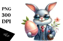 Watercolor Smiling Bunny with Suit PNG Product Image 1
