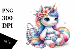 Cute Unicorn Beachwear Watercolor Clipart Title Product Image 3