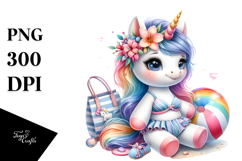 Cute Unicorn Beachwear Watercolor Clipart Title Product Image 1