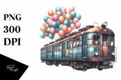 Vintage Subway Train Balloons Clipart Product Image 3