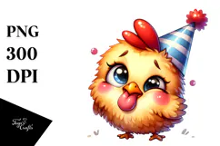 Silly Cartoon Chicken with Party Hat, High-Res PNG Product Image 1