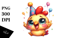 Silly Cartoon Chicken with Party Hat, High-Resolution PNG Product Image 1