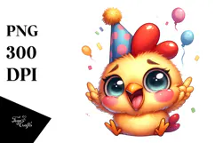 Silly Cartoon Chicken with Party Hat, High-Resolution PNG Product Image 1
