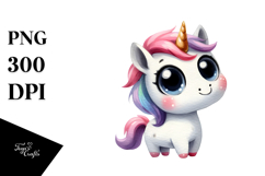 Expressive Funny Unicorn Watercolor, PNG Product Image 1