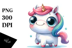 Expressive Funny Unicorn Watercolor, PNG Product Image 1