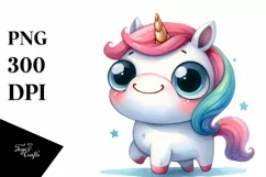 Expressive Funny Unicorn Watercolor, PNG Product Image 1