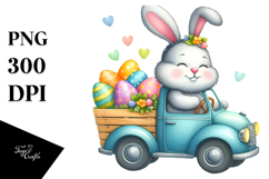 Bunny with Car and Easter Eggs, PNG Product Image 1