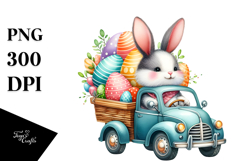 Bunny with Car and Easter Eggs, PNG Product Image 1