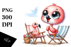 Baby Flamingo on Beach Chair Excited Product Image 1