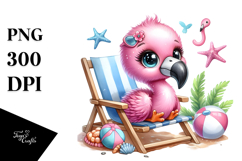 Baby Flamingo on Beach Chair Excited Product Image 1