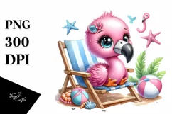 Baby Flamingo on Beach Chair Excited Product Image 1