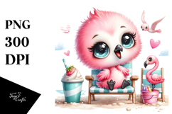 Baby Flamingo on Beach Chair Excited Product Image 1