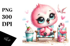 Baby Flamingo on Beach Chair Excited Product Image 1