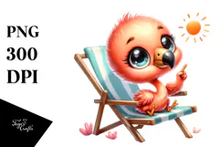 Baby Flamingo on Beach Chair Excited Product Image 1