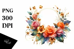 Vibrant Gold Foil Orange Roses | Sublimation Clipart Product Image 1