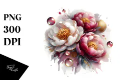 Elegant Peonies Flower Watercolor PNG Product Image 1