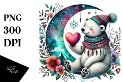 Colorful Boho Polar Bear Holding Heart Product Image 1