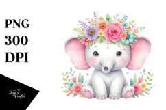 Whimsical Elephant with Flower Crown PNG Product Image 1
