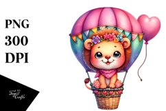 sitting on Hot Air Balloon, Cute Baby Lion PNG Product Image 1