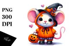 Baby Mouse with Pumpkin, Watercolor PNG Product Image 1