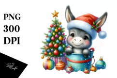 Colorful Donkey with Santa Hat PNG Product Image 1