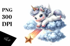 Cute Baby Unicorn Diving from Meteor | Clipart Product Image 3