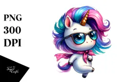 Vibrant Cute Unicorn, Watercolor PNG Product Image 1