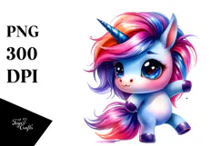Vibrant Cute Unicorn, Watercolor PNG Product Image 1