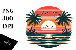 Retro Tropical Sunset, Tshirt Style, Transparent PNG Product Image 1