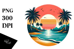 Retro Tropical Rainbow Sunset PNG Product Image 1