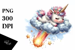 Cute Baby Unicorn Diving from Meteor | Clipart Product Image 1