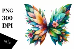 Abstract Butterfly with 3D Looking Flowers PNG Product Image 3