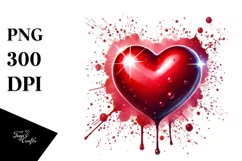 Watercolor Red Glossy Heart PNG Product Image 1