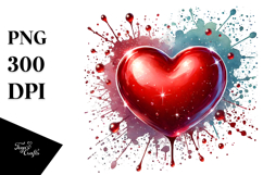 Red Glossy Heart on Splashy Background PNG Product Image 1