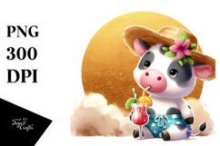 Cow with Beachwear and Cocktail, High-Res PNG Product Image 1