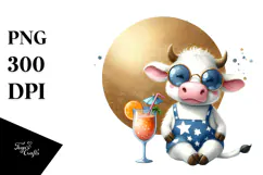 Watercolor Cow with Cocktail PNG Product Image 1