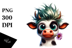Funny Crazy Cow with Cool Hair PNG Product Image 1