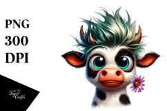 Funny Crazy Cow with Cool Hair PNG Product Image 1